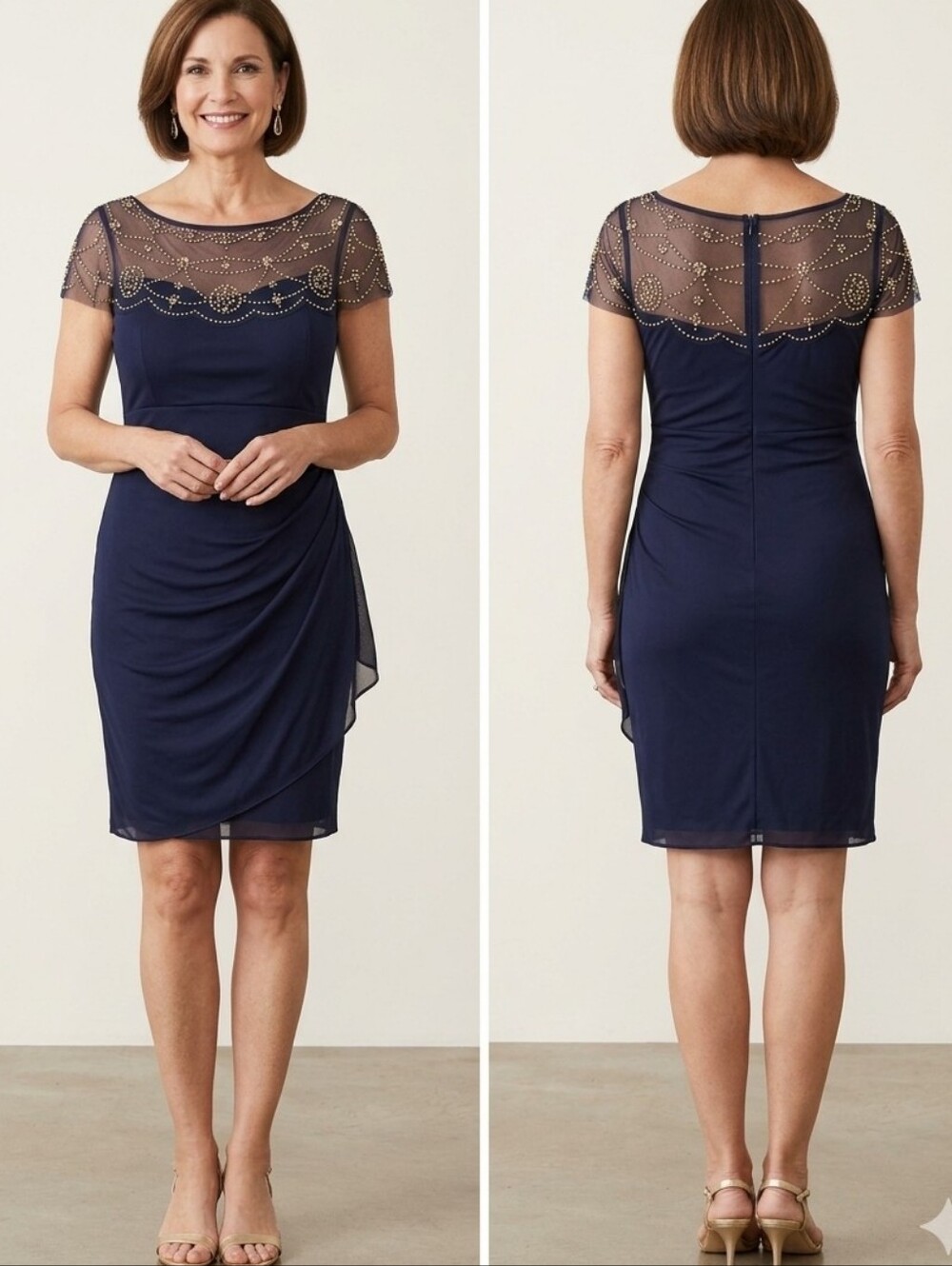 DJ JAZ Navy Blue Beaded Sheath Cocktail Dress Mother of Bride Size 18